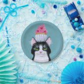 Cute Cat met roze cupcake Papieren Bordje (Feest)