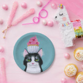 Cute Cat met roze cupcake Papieren Bordje (Feest)