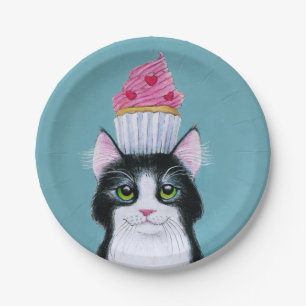 Cute Cat met roze cupcake Papieren Bordje