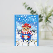 Cute Cat met Snowy Owls Winter briefkaart (Staand voorkant)