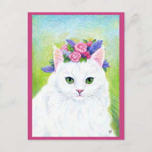 Cute Cat met Spring Flowers Pet roze briefkaart