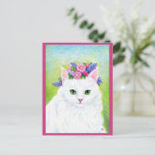 Cute Cat met Spring Flowers Pet roze briefkaart (Staand voorkant)