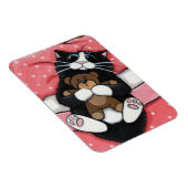Cute Cat met Teddy Bear op Bed Magnet Magneet (Rechterzijde)