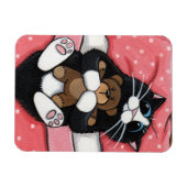 Cute Cat met Teddy Bear op Bed Magnet Magneet (Horizontaal)