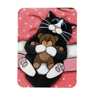 Cute Cat met Teddy Bear op Bed Magnet Magneet