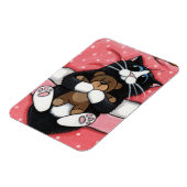 Cute Cat met Teddy Bear op Bed Magnet Magneet (Linkerzijde)
