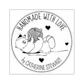 Cute Cat met Wool Ball Handgemaakt met liefde, Rubberstempel (Afrduk)
