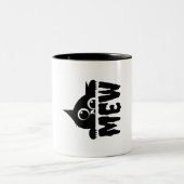 Cute Cat & “Mew” Text – Funny Cat Lover Mug (11 oz Tweekleurige Koffiemok (Center)