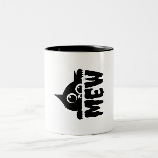 Cute Cat & “Mew” Text – Funny Cat Lover Mug (11 oz Tweekleurige Koffiemok