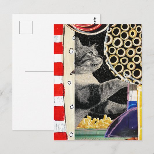 Cute Cat Mixed Media Collage Briefkaart (Voorkant / Achterkant)