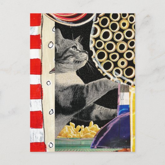 Cute Cat Mixed Media Collage Briefkaart (Voorkant)