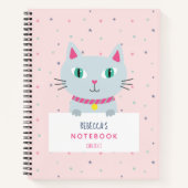 Cute Cat Modern Name Roze Gepersonaliseerd Notitieboek (Voorkant)