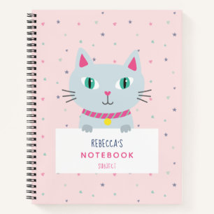 Cute Cat Modern Name Roze Gepersonaliseerd Notitieboek