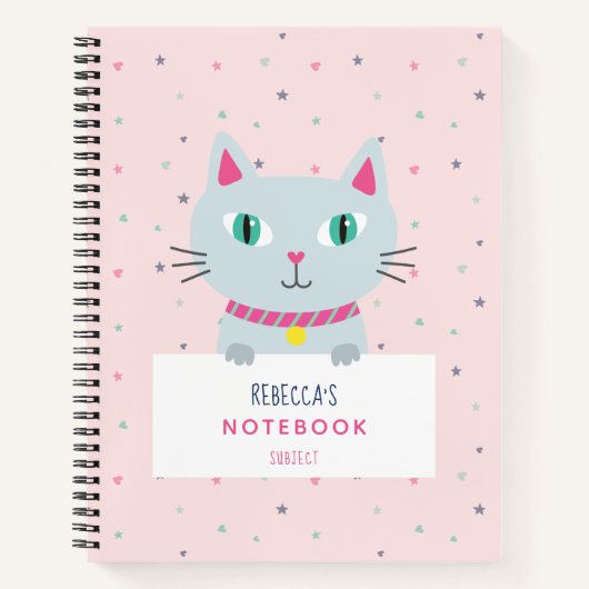 Cute Cat Modern Name Roze Gepersonaliseerd Notitieboek (Voorkant)