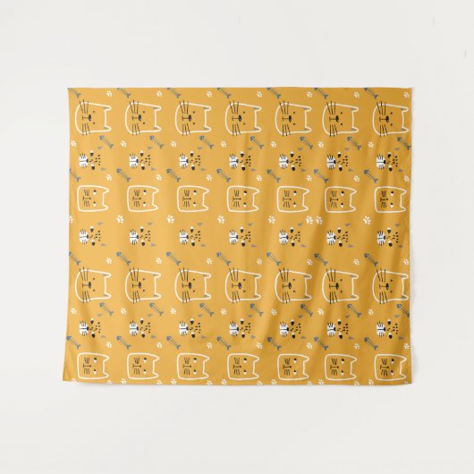 Cute Cat Modern Patroon Wandkleed (Voorkant (horizontaal))