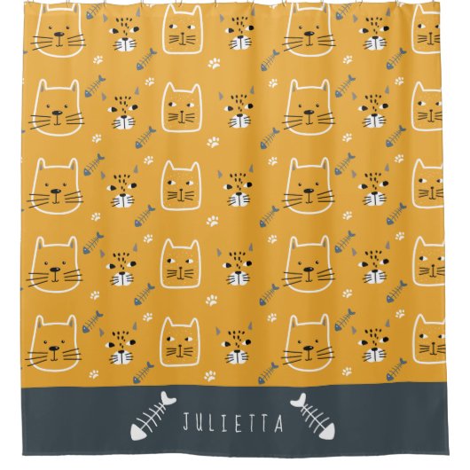 Cute Cat Modern Pattern Name Douchegordijn (Voorkant)