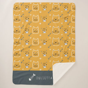 Cute Cat Modern Pattern Name Sherpa Deken