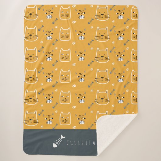 Cute Cat Modern Pattern Name Sherpa Deken (Voorkant)