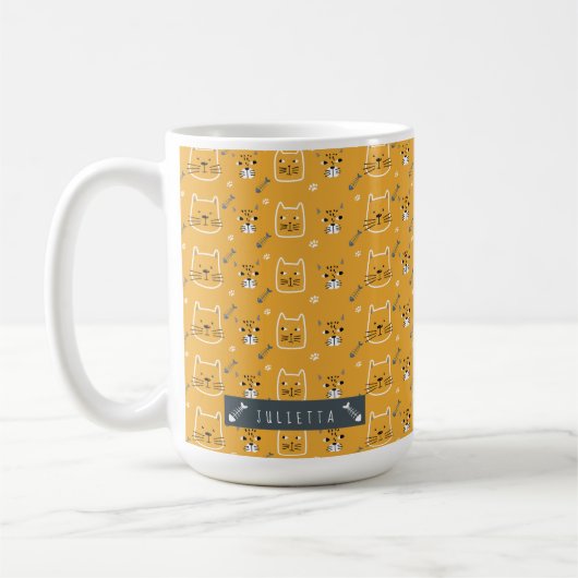 Cute Cat Modern Pattern Personalized Koffiemok (Links)