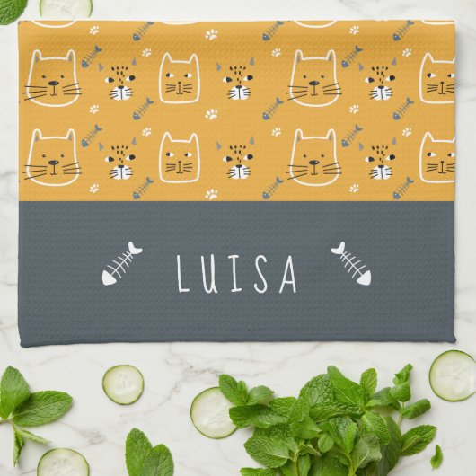 Cute Cat Modern Pattern Personalized Theedoek (Gevouwen)