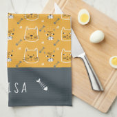Cute Cat Modern Pattern Personalized Theedoek (Quarter Fold)