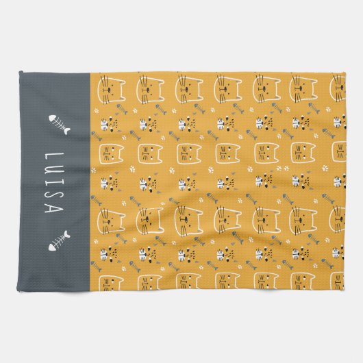 Cute Cat Modern Pattern Personalized Theedoek (Horizontaal)