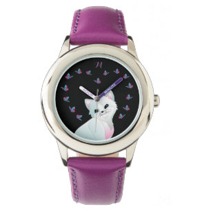 Cute Cat Monogram Paars Watch Horloge
