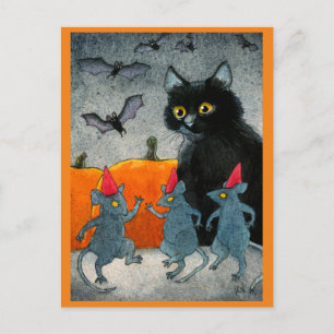 Cute Cat Mouse Bat Halloween pomkin najaar Briefkaart