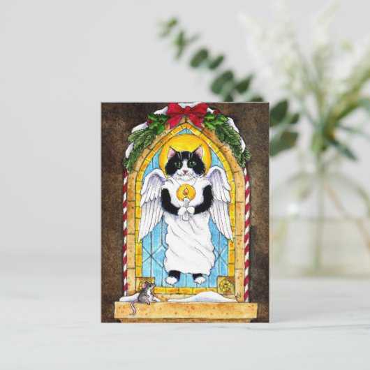 Cute Cat Mouse briefkaart met kerstmis (Staand voorkant)