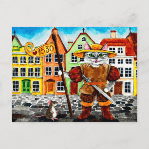 Cute cat mouse Estonian Tallinn folklore briefkaar Briefkaart