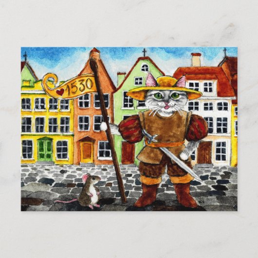 Cute cat mouse Estonian Tallinn folklore briefkaar Briefkaart (Voorkant)