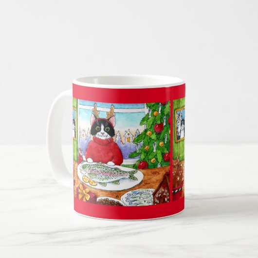 Cute cat mouse fish Kerstvakantie mok (Voorkant links)