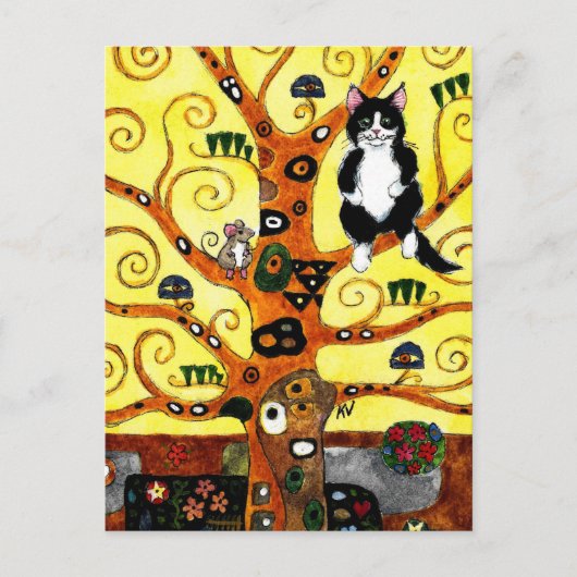 Cute Cat Mouse Klimt Tree of Life tribute briefkaa Briefkaart (Voorkant)