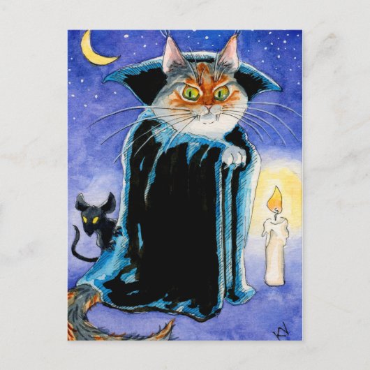 Cute Cat Mouse Vampire Nosferatu Halloween Briefkaart (Voorkant)