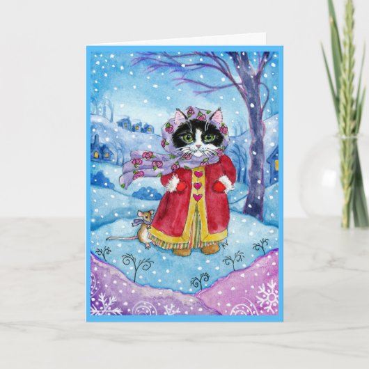 Cute Cat Mouse Winter Holiday Love Card Feestdagen Kaart (Voorkant)