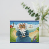 Cute Cat, Muis, vuurtoren, schip, strand briefkaar Briefkaart (Staand voorkant)
