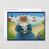 Cute Cat, Muis, vuurtoren, schip, strand briefkaar Briefkaart (Voorkant / Achterkant)