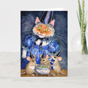 Cute cat muis witch cauldron Halloween card Feestdagen Kaart