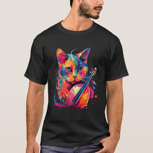 Cute Cat Music Notes Musician 4 T-shirt (Voorkant)
