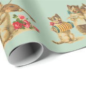 Cute Cat Musicians Birthday Cadeaupapier (Rol Hoek)