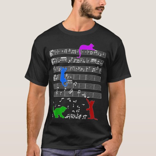 Cute Cat Muzieknoten Kat Piano T-shirt (Voorkant)
