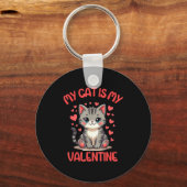 Cute Cat, My Cat Is My Valentine, Single For Valen Sleutelhanger (Voorkant)