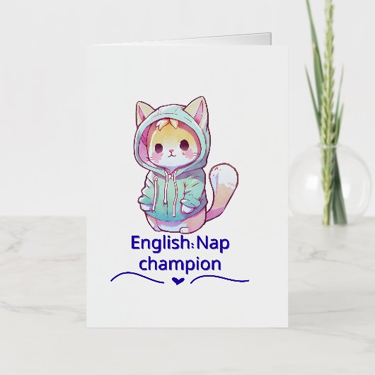 Cute Cat Nap Champion Too T-Shirt Folie Wenskaart (Voorkant)