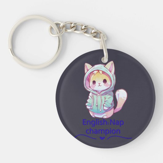 Cute Cat Nap Champion Too T-Shirt Sleutelhanger (Voorkant)