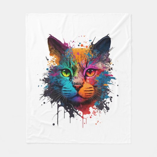 Cute Cat Neon Ink Splash Fleece Deken (Voorkant)