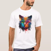 Cute Cat Neon Ink Splash T-Shirt (Voorkant)