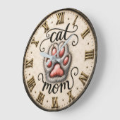 Cute Cat Nom Paw Print Rustic  Grote Klok (Hoek)