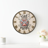 Cute Cat Nom Paw Print Rustic  Grote Klok (Huis)