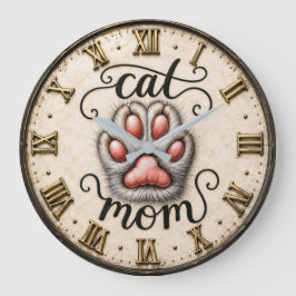 Cute Cat Nom Paw Print Rustic  Grote Klok