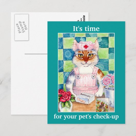 Cute cat nurse Veterinarian appointed reminder Briefkaart (Voorkant / Achterkant)